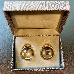 Vintage signed Lalique France Light Purple Crystal Gold Tone Clip-On Earrings